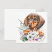 Waterverf Dachshund Puppy Floral (Voorkant / Achterkant)