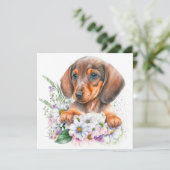 Waterverf Dachshund Puppy Floral (Staand voorkant)
