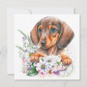  Waterverf Dachshund Puppy Floral