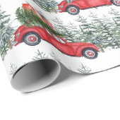 Waterverf Dachshund Red Car Winterforest Pattern Cadeaupapier (Rol Hoek)