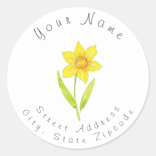 "Waterverf Daffodil 2"-adreslabel Ronde Sticker (Voorkant)