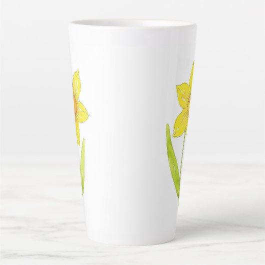 Waterverf Daffodil 2 Latte Mok (Voorkant)
