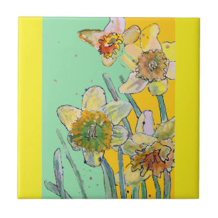 Waterverf Daffodil Bloem Aqua Geel Tegeltje