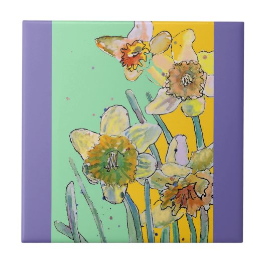 Waterverf Daffodil Flower Floral Ceramic Tile Tegeltje (Voorkant)