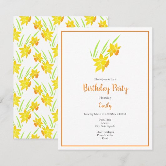 Waterverf Daffodil Patroon Kaart (Voorkant / Achterkant)