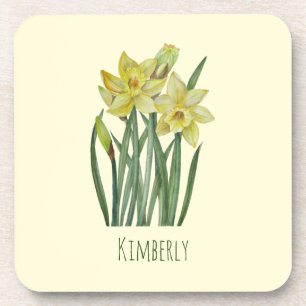 Waterverf Daffodils Flower Portrait Illustratie Bier Onderzetter