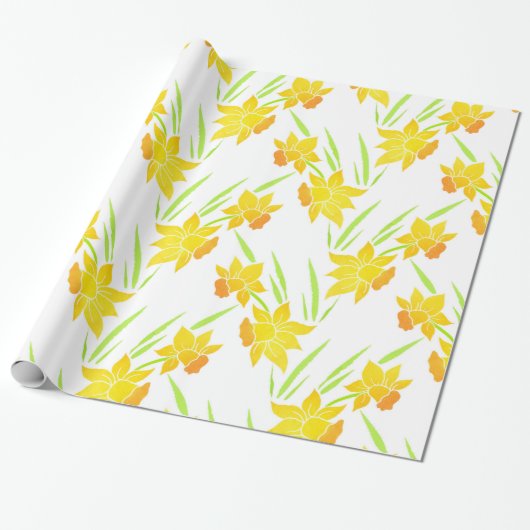 Waterverf Daffodils Patroon Cadeaupapier (Uitgerold)