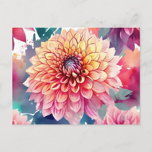 Waterverf Dahlia Summer Briefkaart (Voorkant)