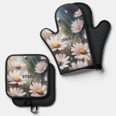 Waterverf Daisies Aangepaste naam Ovenwant & Pannenlap Set (Voorkant / Achterkant)