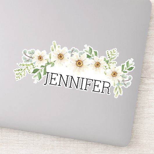 Waterverf Daisies Floral Monogram Naam Sticker (Detail)