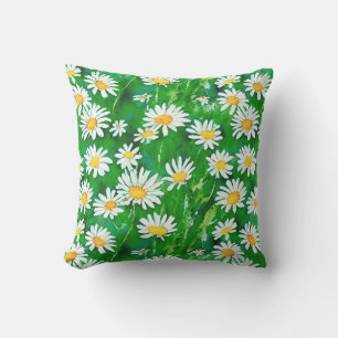 Waterverf Daisies in een Groen Veld Buitenkussen