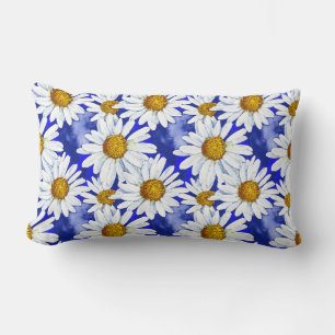 Waterverf Daisies op Denim Blue Kussen