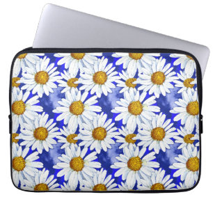 Waterverf Daisies op Denim Blue Laptop Sleeve