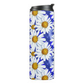 Waterverf Daisies op Denim Blue Thermosbeker (Gedraaid links)