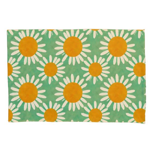 Waterverf Daisies Pattern geïnspireerd Kussensloop (Voorkant)