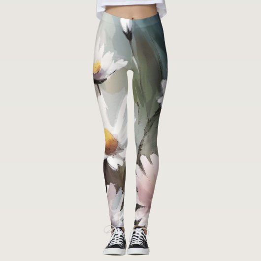Waterverf Daisies Pattern Leggings (Voorkant)