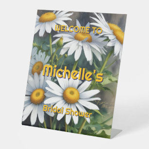 Waterverf Daisies Schattige Vrijgezellenfeest Reclamebord Met Voetstuk
