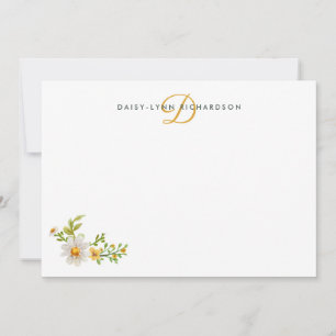 Waterverf Daisies Yellow Monogram Notitiekaartje