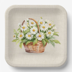 Waterverf Daisy boeket in mand Papieren Bordje
