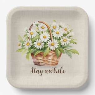 Waterverf Daisy boeket in mand Papieren Bordje