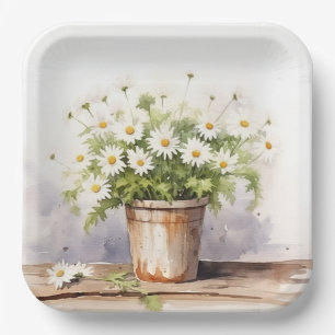 Waterverf Daisy Boeket in Pot Papieren Bordje