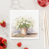 Waterverf Daisy Boeket in Pot Servet (Insitu)