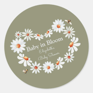 Waterverf Daisy & Bumble Bee Baby shower Ronde Sticker