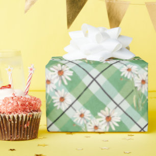 Waterverf Daisy Bunch over groene spelregels Cadeaupapier