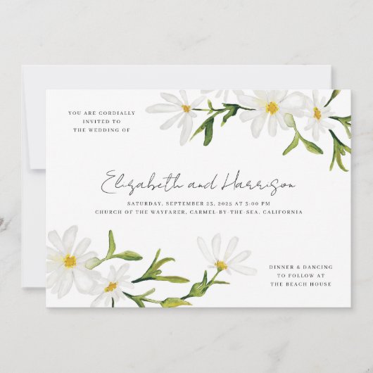 Waterverf Daisy Custom Floral Wedding Invitation Kaart (Voorkant)