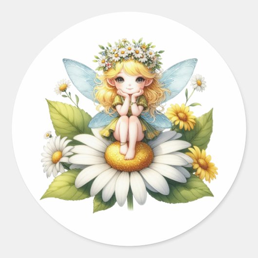 Waterverf Daisy Fairy Ronde Sticker (Voorkant)