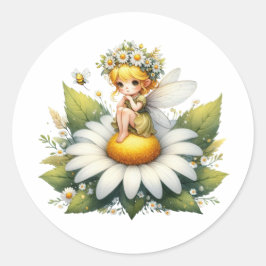 Waterverf Daisy Fairy Ronde Sticker