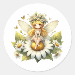 Waterverf Daisy Fairy Ronde Sticker