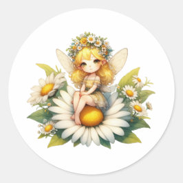 Waterverf Daisy Fairy Ronde Sticker