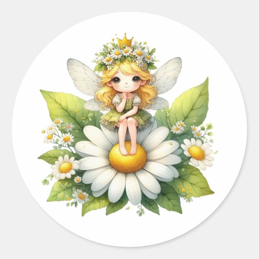 Waterverf Daisy Fairy Ronde Sticker (Voorkant)