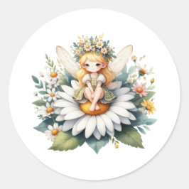 Waterverf Daisy Fairy Ronde Sticker