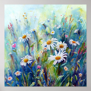 Waterverf Daisy Field Poster