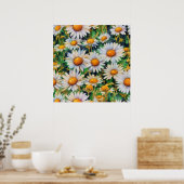 Waterverf Daisy Flowers Tuin Poster (Keuken)