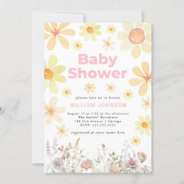 Waterverf Daisy Meisje Roze Baby shower Invitation Kaart