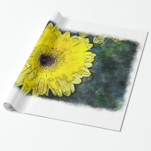 Waterverf Daisy op wit groot Cadeaupapier