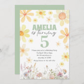 Waterverf Daisy Pastel Groene Verjaardagsuitnodigi Kaart (Voorkant / Achterkant)