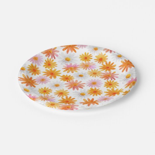 Waterverf Daisy Pattern Pastel Baby shower Papieren Bordje (Gekanteld)