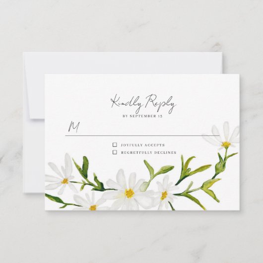 Waterverf Daisy RSVP Floral Wedding Reply Kaart (Voorkant)