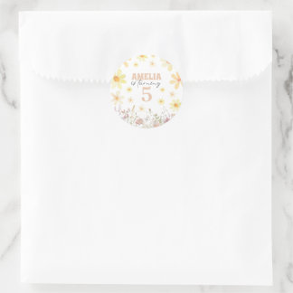 Waterverf Daisy Verjaardag Ronde Sticker