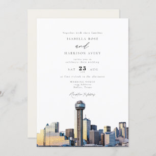 Waterverf Dallas Texas Skyline Wedding Uitnodiging