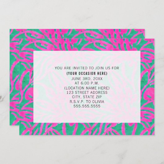 Waterverf Damast Blauw Algemeen Feest Kaart (Voorkant / Achterkant)