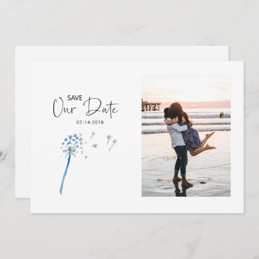 Waterverf Dandelion Save the Date Photo Card (Voorkant / Achterkant)