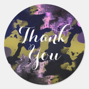 Waterverf Dank u Violet Splatter Brush Ronde Sticker