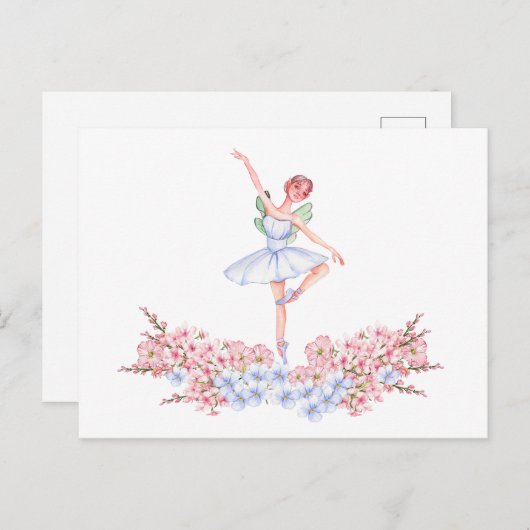 Waterverf dansen ballerina briefkaart (Voorkant / Achterkant)