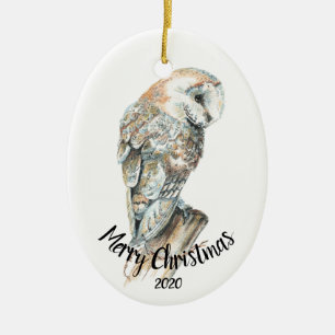 Waterverf Dated Barn Owl Bird kerst Keramisch Ornament