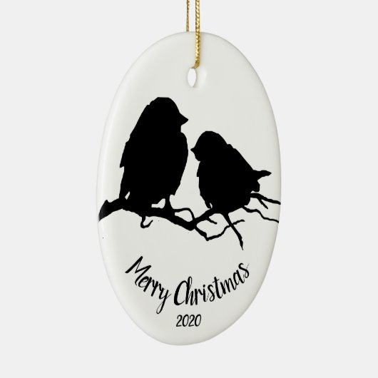 Waterverf Dated Bird Couple Merry Kerstmis Keramisch Ornament (Rechts)